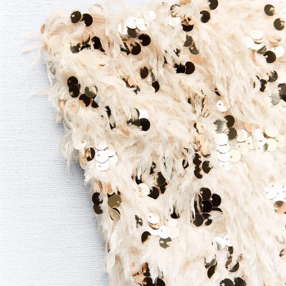 ZARA Sequin Feather Crop Top - Picture 6 of 11